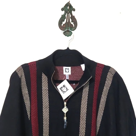 NWT Anne Klein Zip Front Poncho Sweater Size Medium - Picture 2 of 13